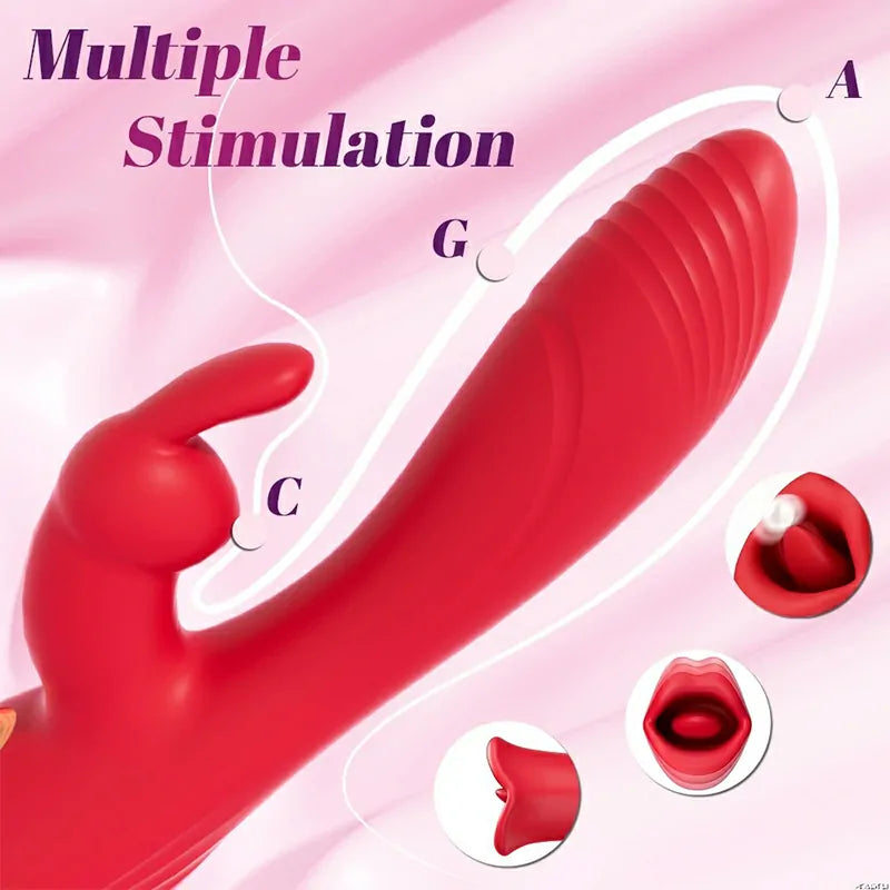 3 In 1 Rabbit Vibrator with Mouth Tongue Stimulation