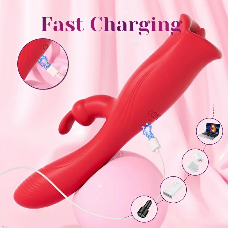 3 In 1 Rabbit Vibrator with Mouth Tongue Stimulation