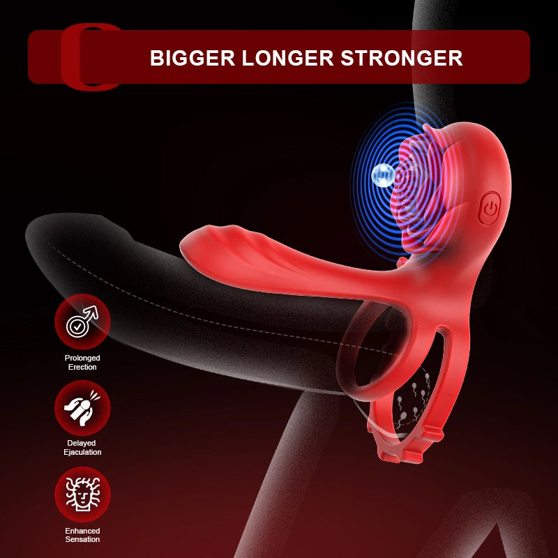 Dual Motor Rose Cock Ring with 10 Vibration Modes for Couples