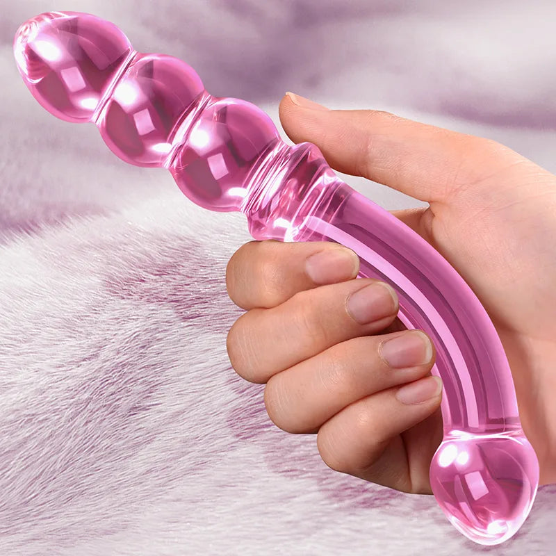 7.67Inch Curved Anal Bead Glass Dildo