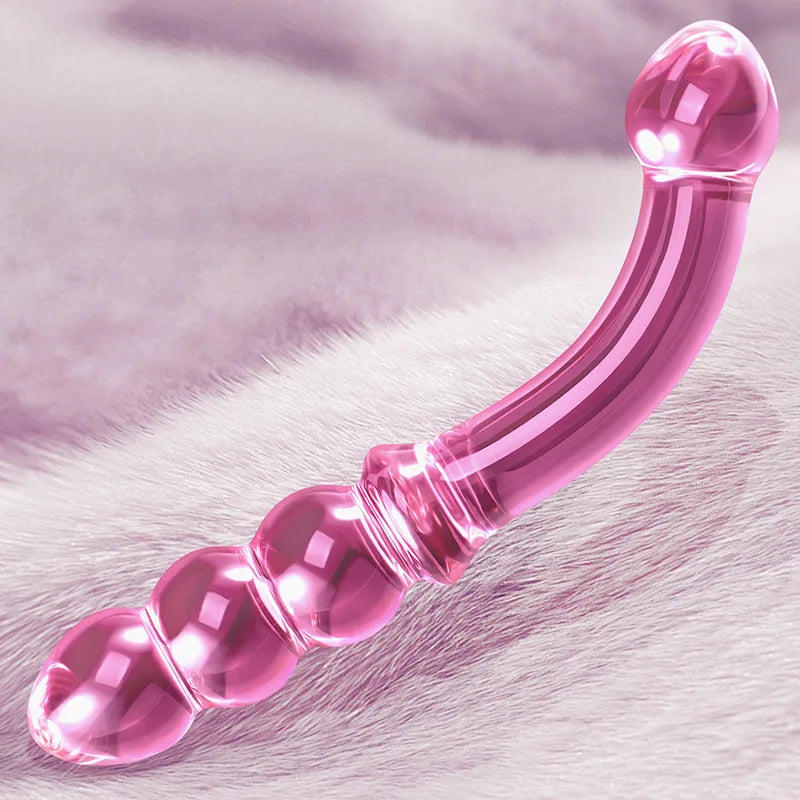 7.67Inch Curved Anal Bead Glass Dildo