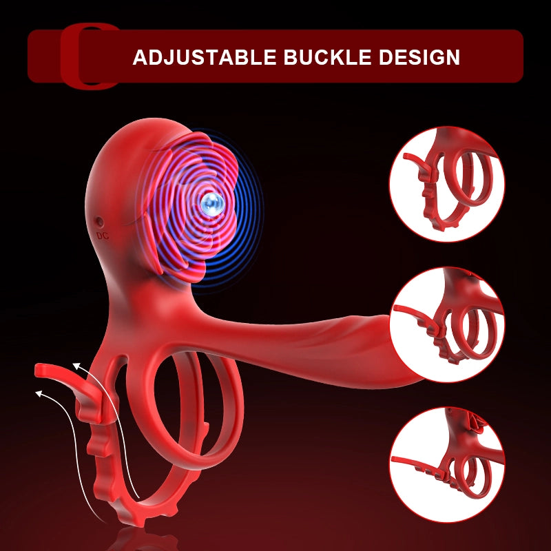 Dual Motor Rose Cock Ring with 10 Vibration Modes for Couples