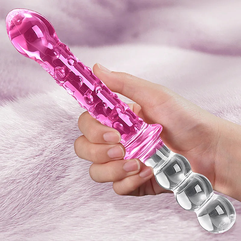 9.25Inch Double Headed Glass Dildo with Anal Beads