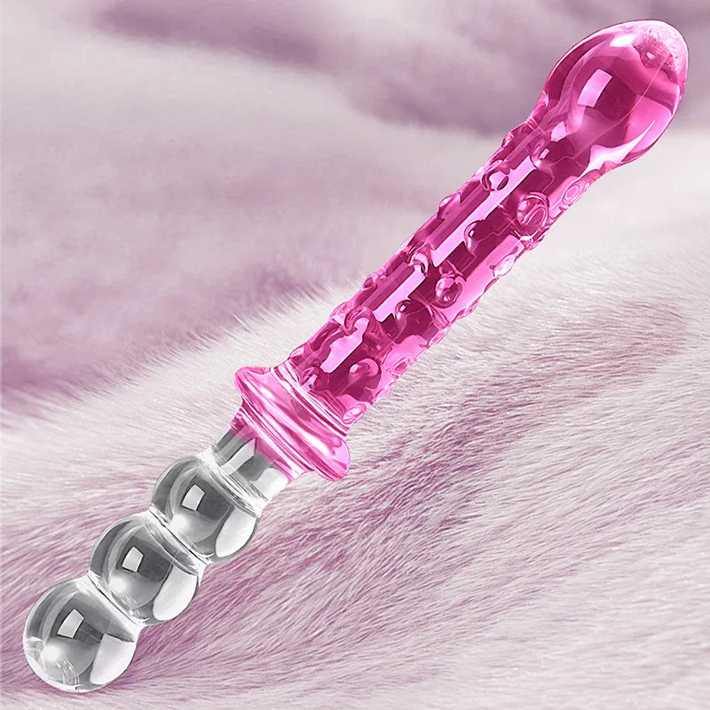 9.25Inch Double Headed Glass Dildo with Anal Beads