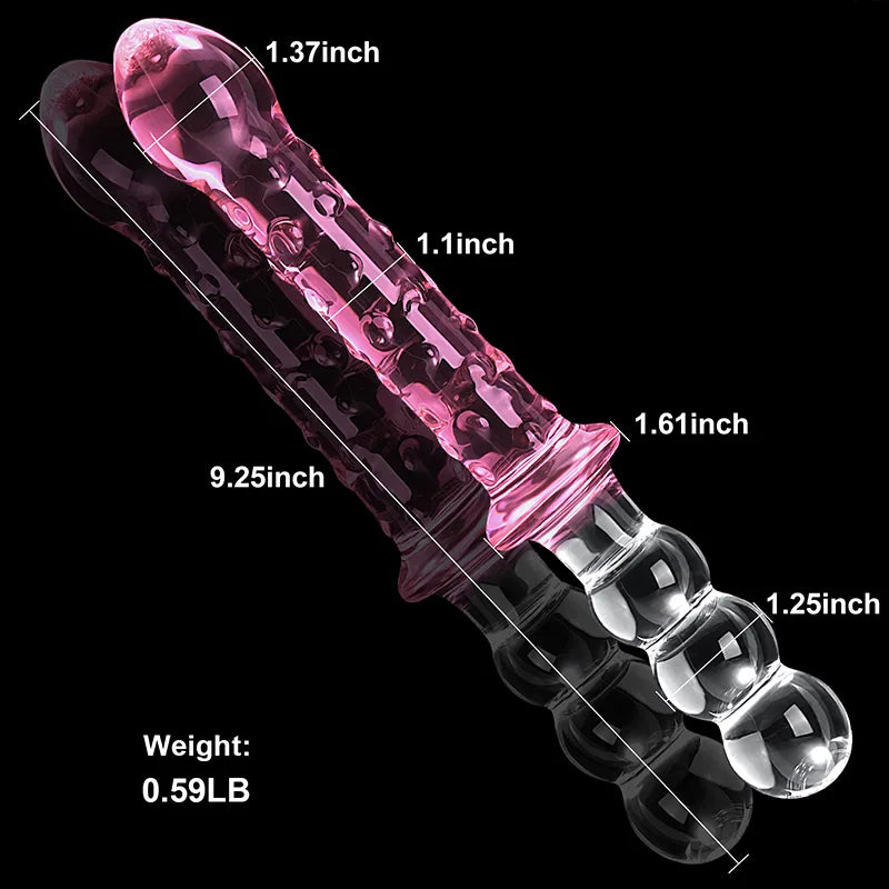 9.25Inch Double Headed Glass Dildo with Anal Beads