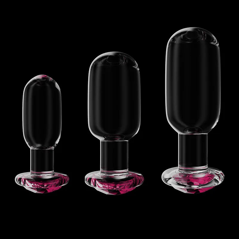 3Pcs Set Glass Butt Plug with Pink Gemstone Base