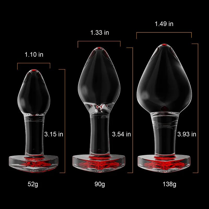 3Pcs Set Glass Butt Plug with Heart-shaped Base