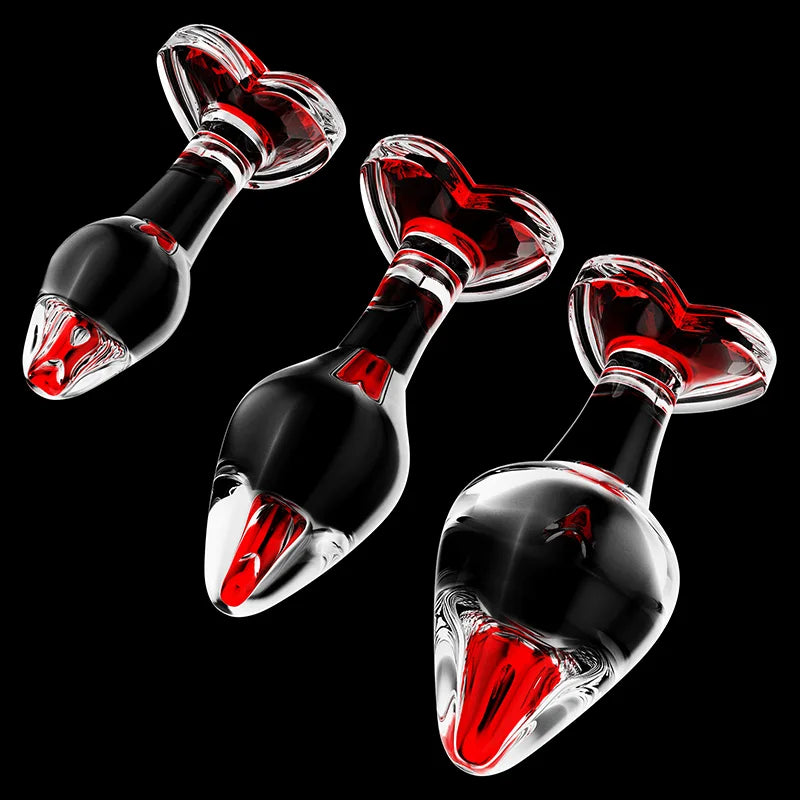 3Pcs Set Glass Butt Plug with Heart-shaped Base