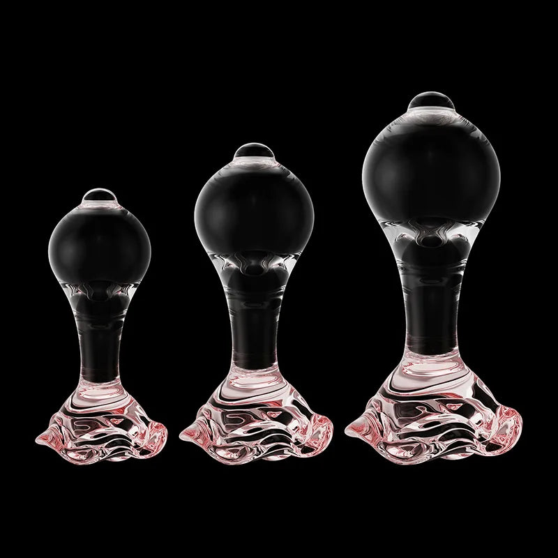 3Pcs Set Transparent Glass Butt Plug with Pink Flower Base