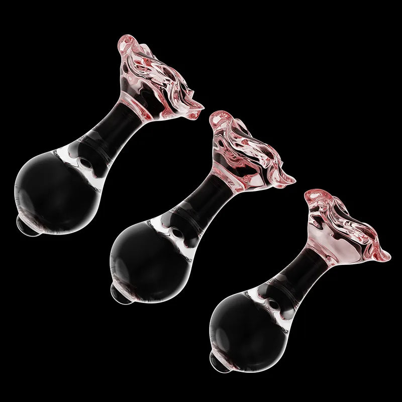 3Pcs Set Transparent Glass Butt Plug with Pink Flower Base