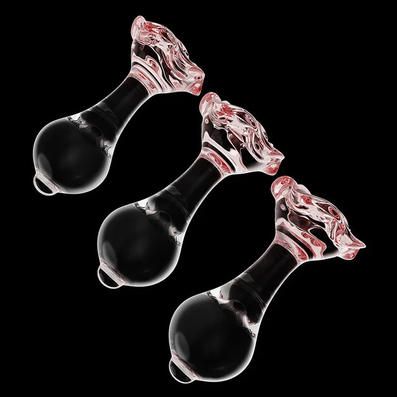 3Pcs Set Transparent Glass Butt Plug with Pink Flower Base