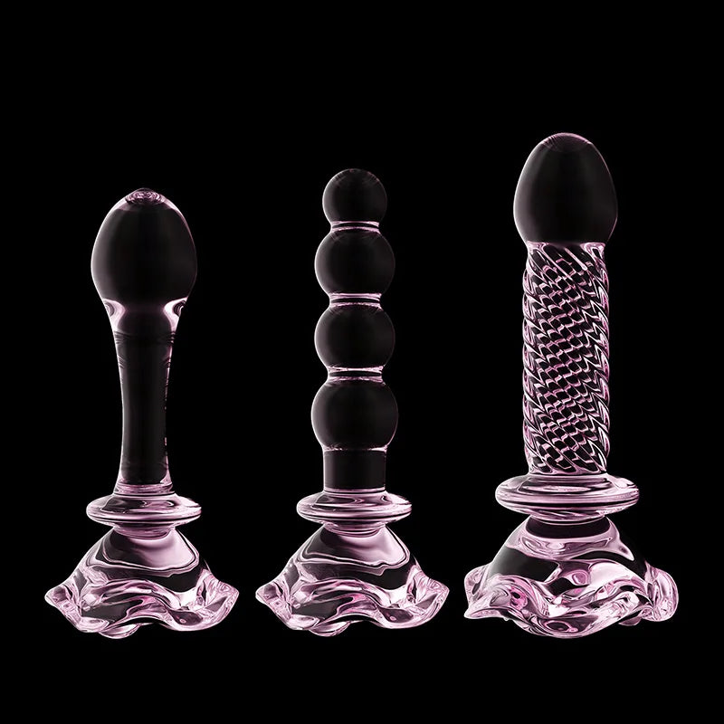 3Pcs Set Pink Glass Butt Plug