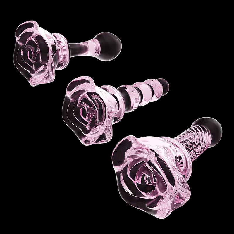 3Pcs Set Pink Glass Butt Plug