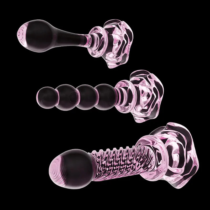 3Pcs Set Pink Glass Butt Plug