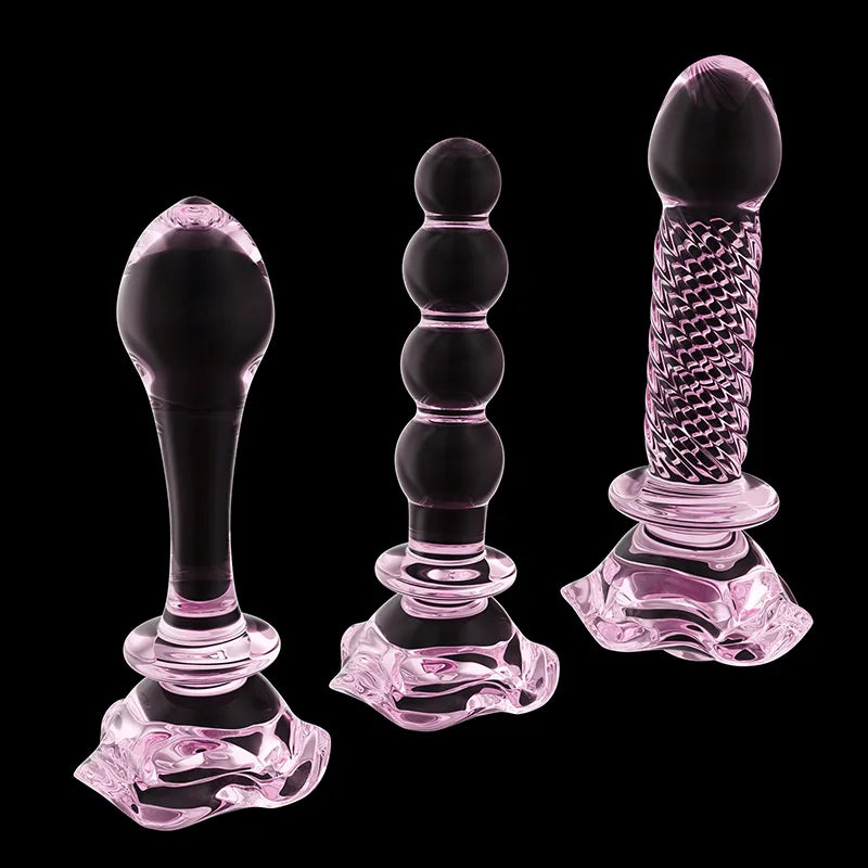 3Pcs Set Pink Glass Butt Plug