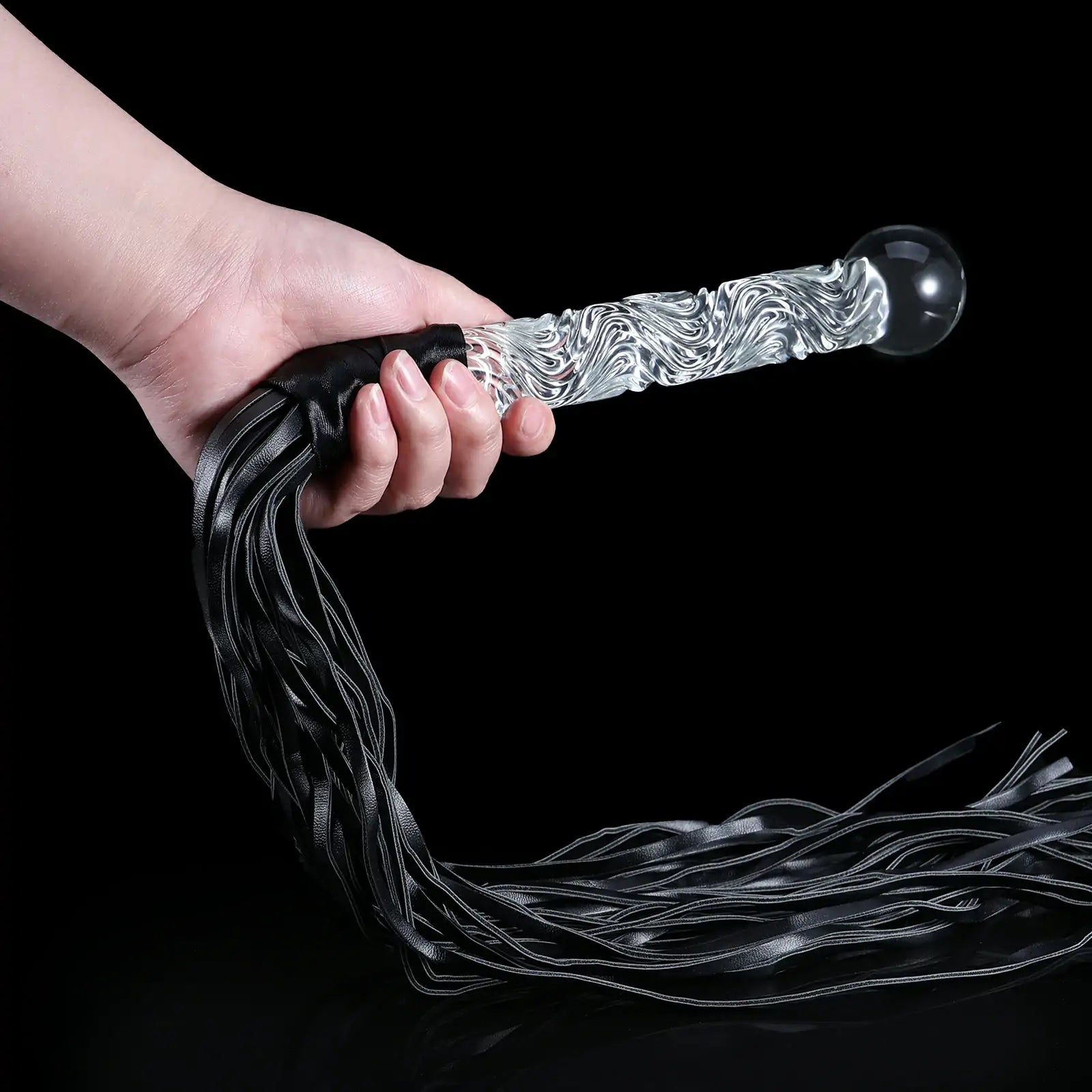 9.1-inch Spiral-Textured Glass Dildo with Whip Design