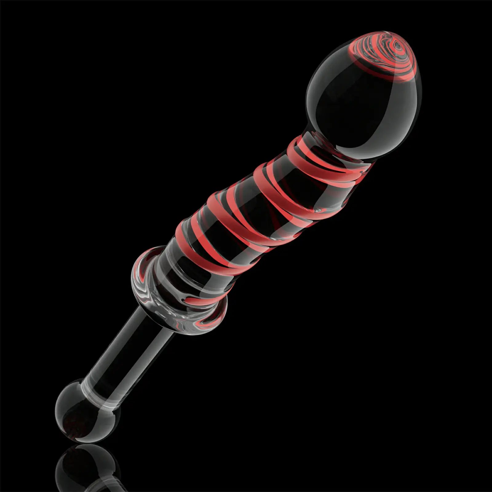 8.9 inch Red Textured Glass Dildo with Plug Handle