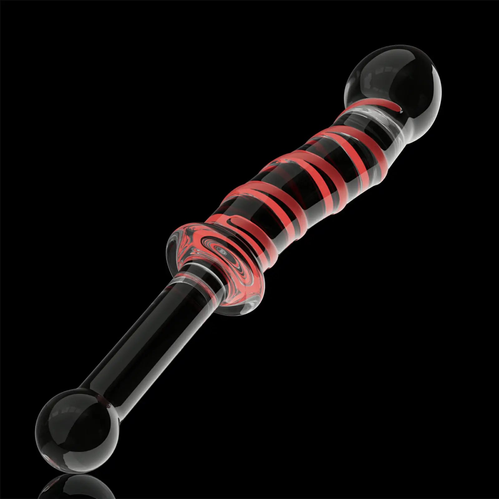 8.9 inch Red Textured Glass Dildo with Plug Handle