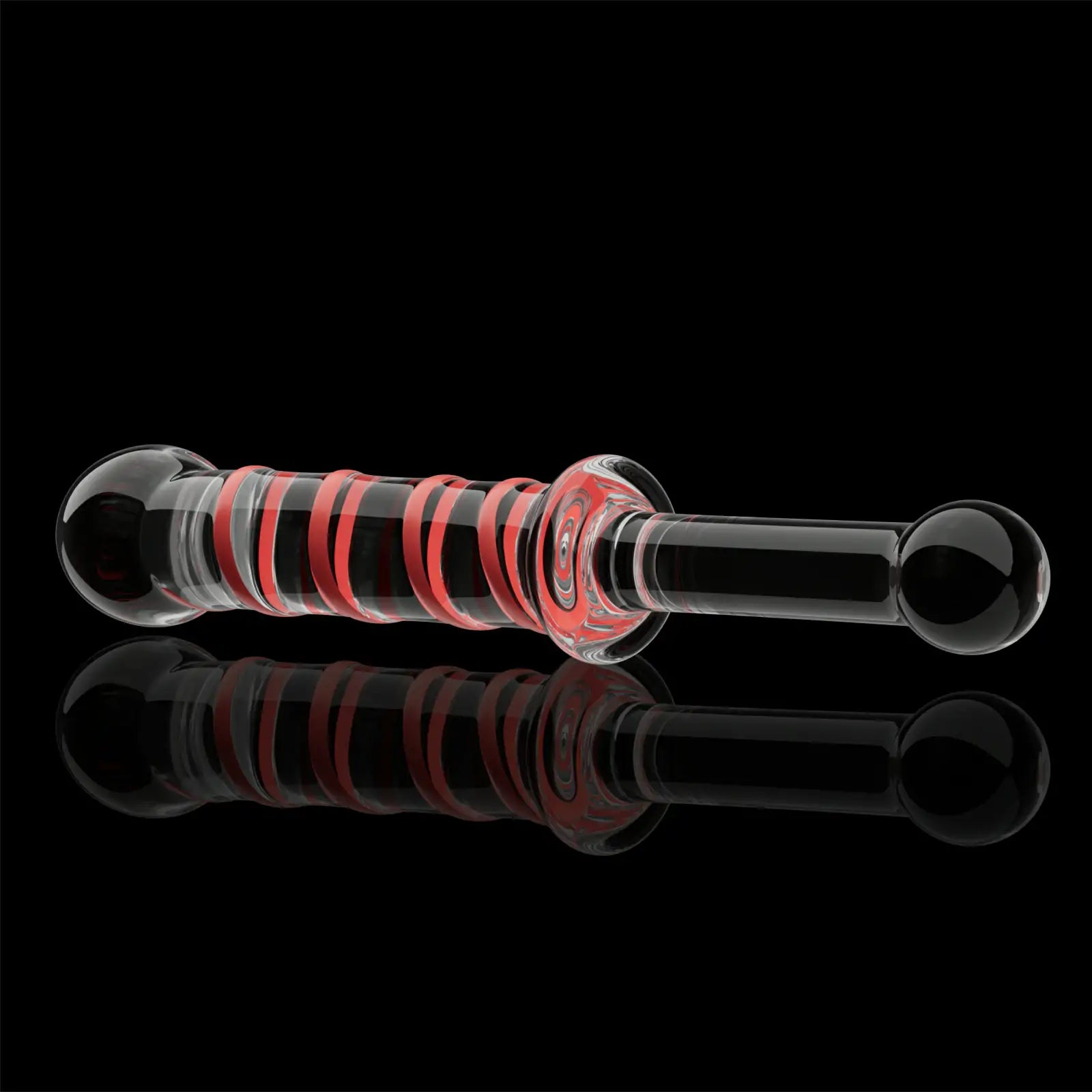 8.9 inch Red Textured Glass Dildo with Plug Handle