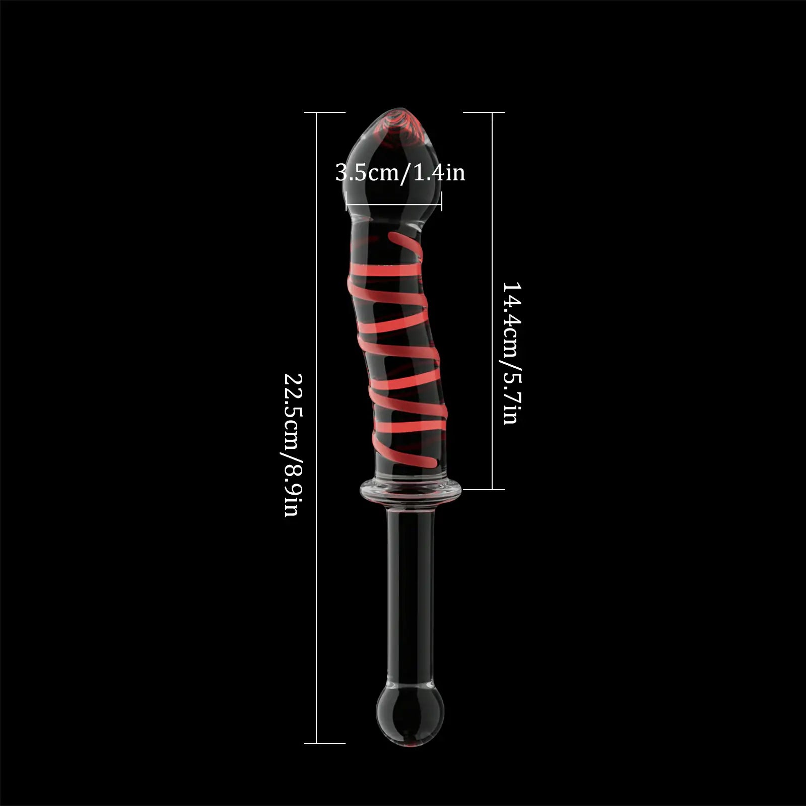 8.9 inch Red Textured Glass Dildo with Plug Handle