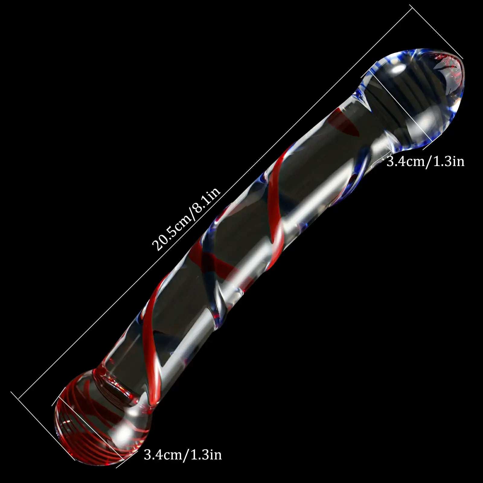 8.1 Inch double-headed glass dildo with realistic glans and vein design.