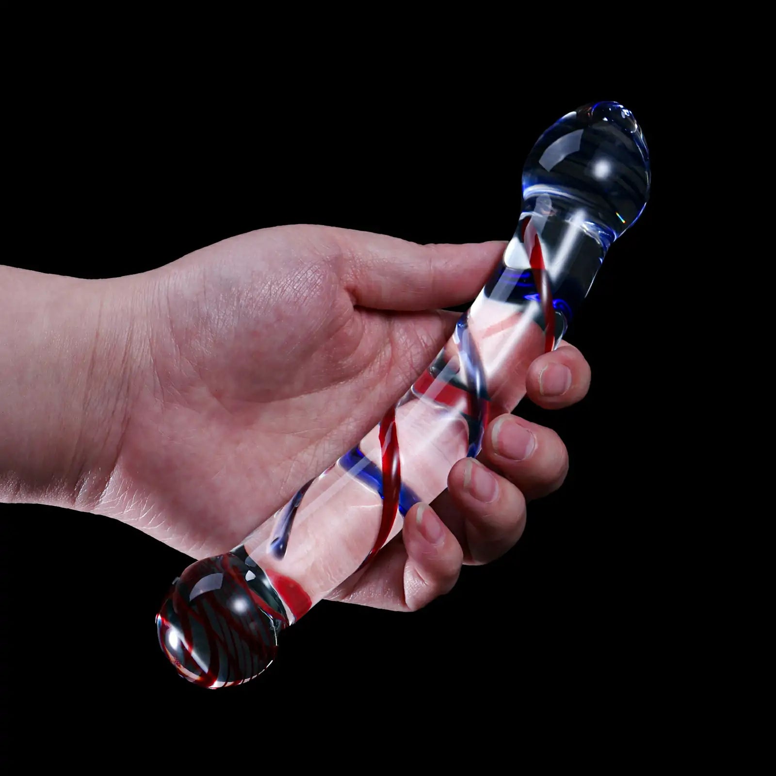 8.1 Inch double-headed glass dildo with realistic glans and vein design.