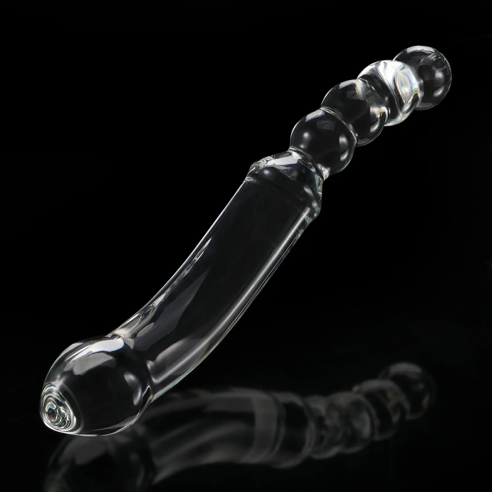 11.8 Inch Curved Glass Dildo with Realistic Glans and Beaded Design