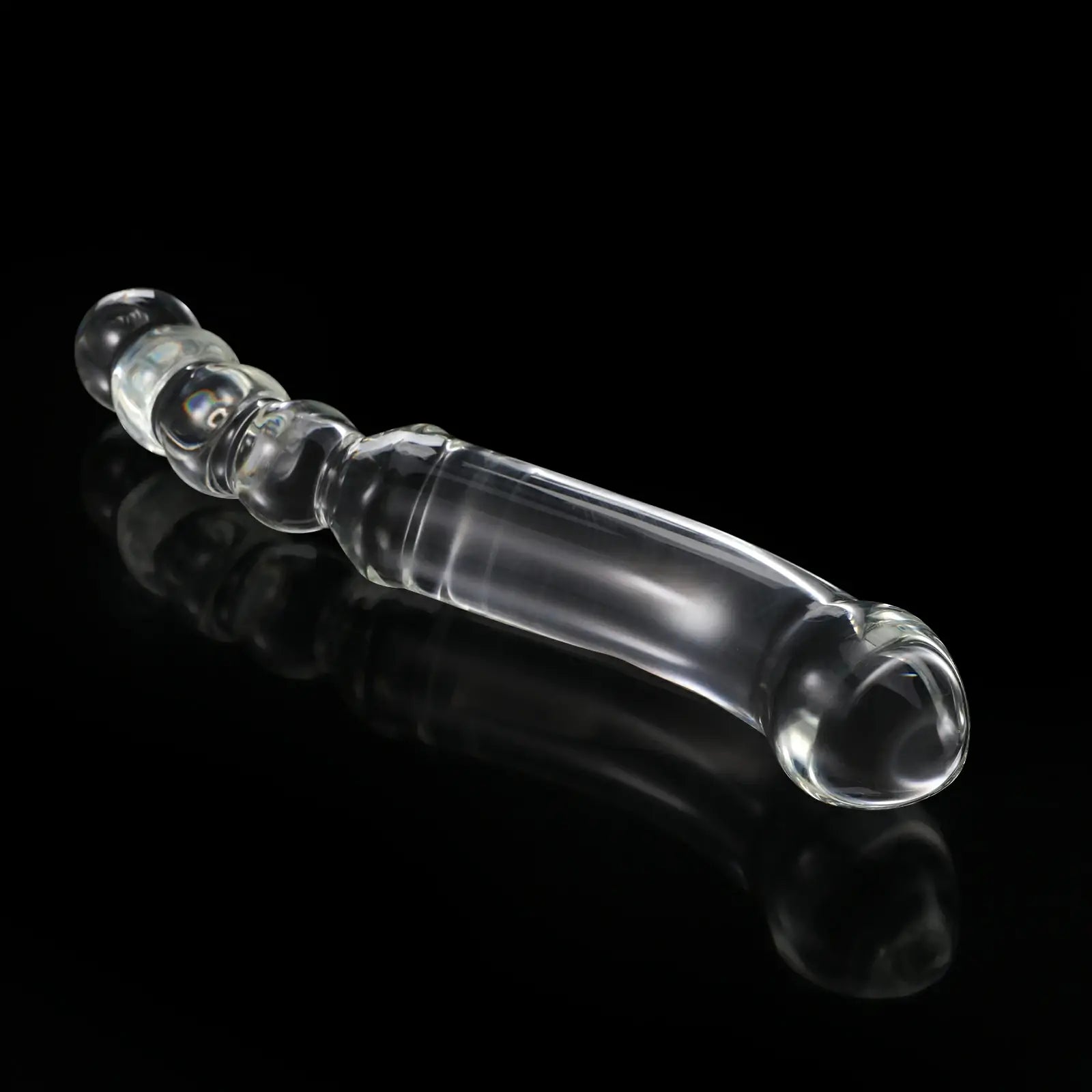 11.8 Inch Curved Glass Dildo with Realistic Glans and Beaded Design