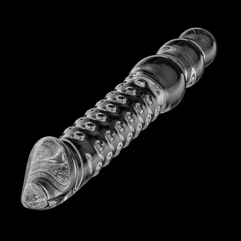 11.2 Inch transparent glass dildo with realistic glans and bead handle