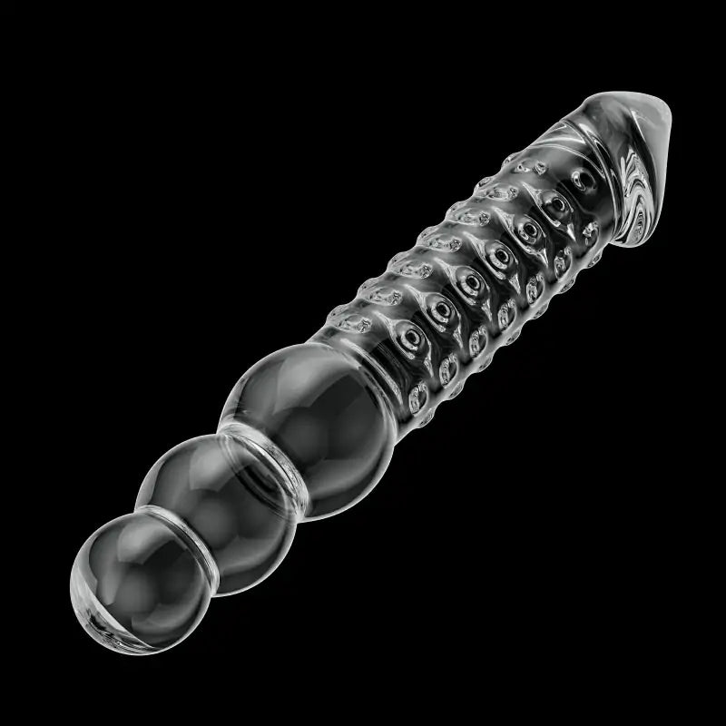 11.2 Inch transparent glass dildo with realistic glans and bead handle