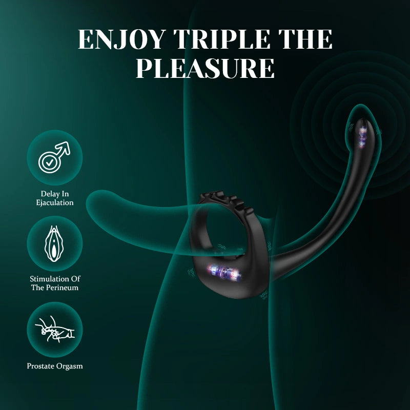 Adjustable Penis Ring with 10 Vibration & Strap On Prostate Stimulator