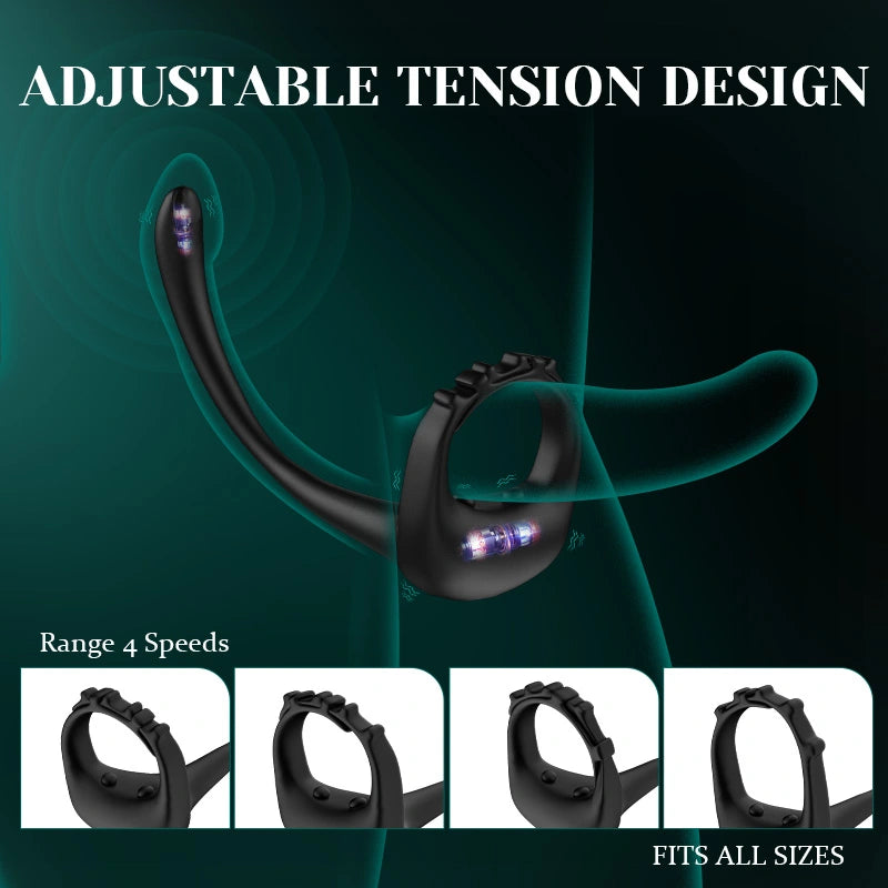 Adjustable Penis Ring with 10 Vibration & Strap On Prostate Stimulator