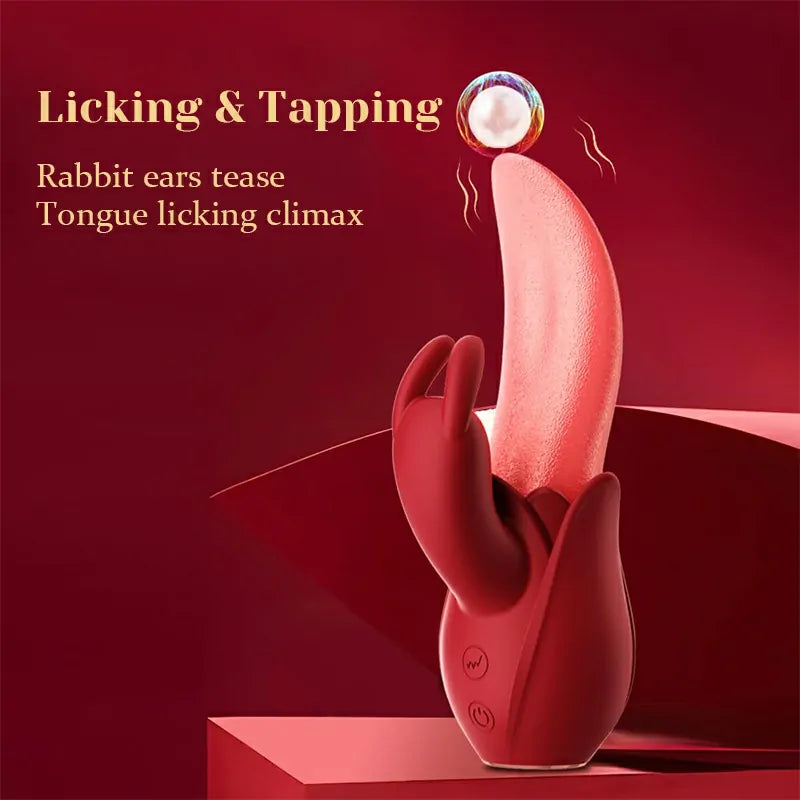 2 In 1 Rabbit Vibrator Multi Vibrating Licking Tongue Stimulator