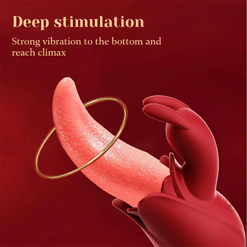 2 In 1 Rabbit Vibrator Multi Vibrating Licking Tongue Stimulator