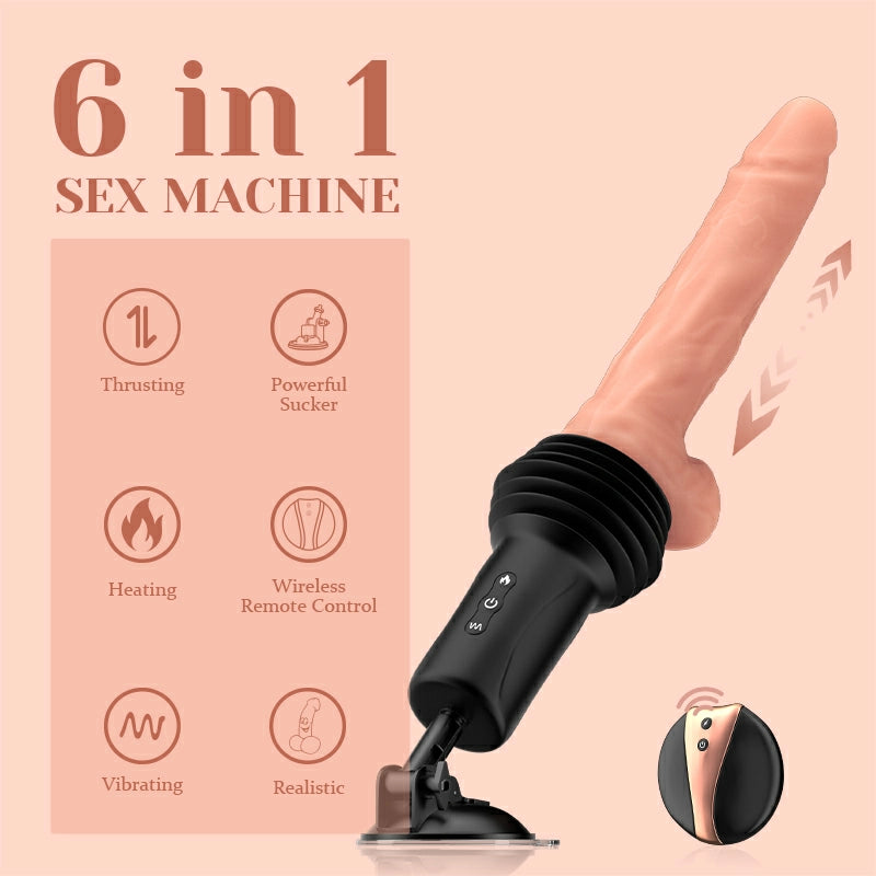 6 In 1 Thrusting Heating Sex Machine with Realistic Dildo