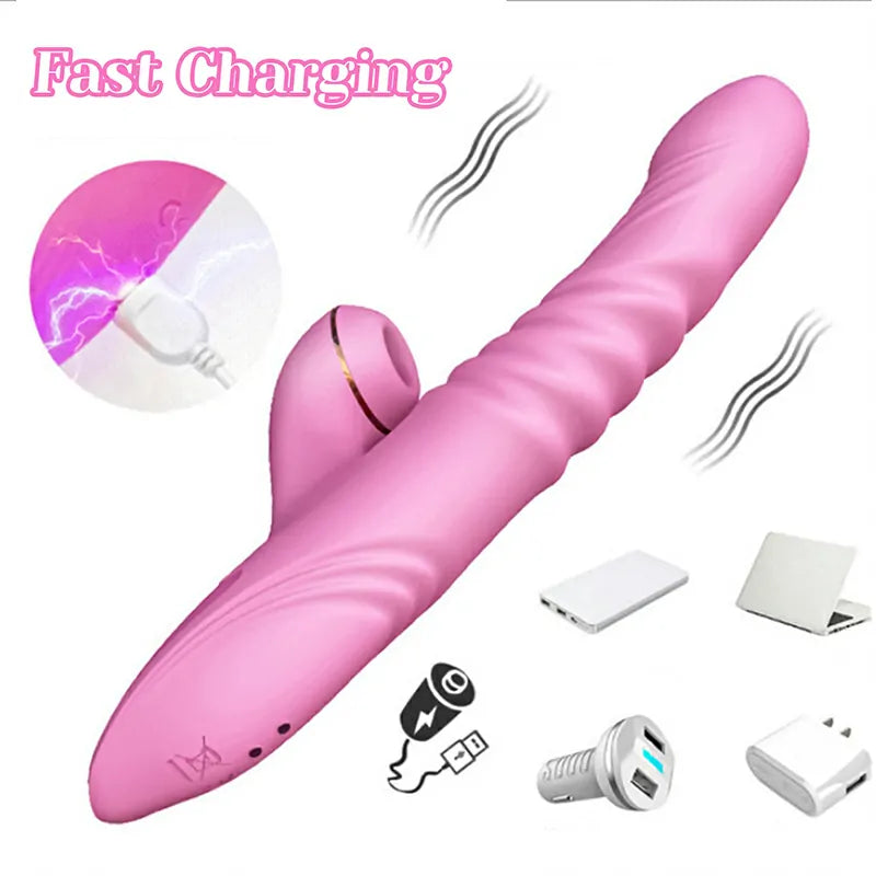 3 In 1 Telescopic & Vibration Sucking Thrusting Vibrator