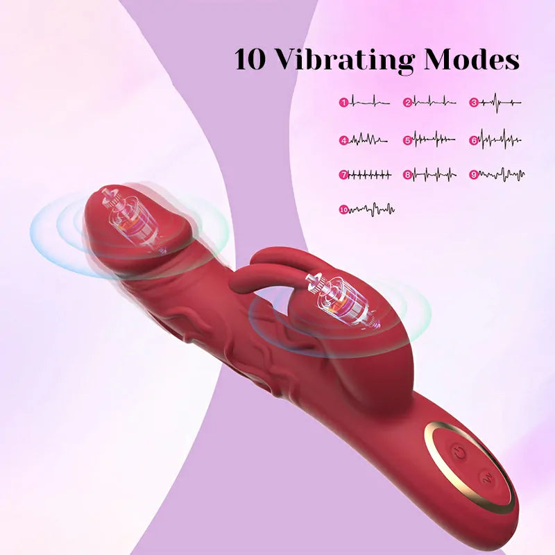 Bunny Vibrator 10 Vibrating Tapping with Textured Dildo