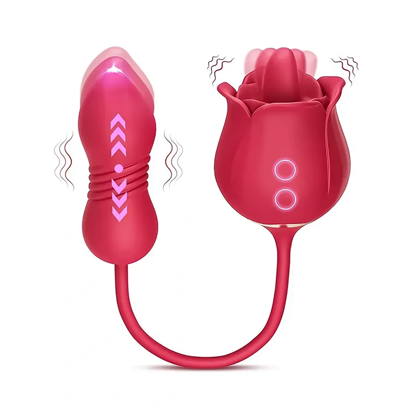 2 in 1 Rose Vibrator with Clitoral Licking Stimulator