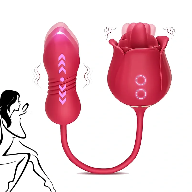 2 in 1 Rose Vibrator with Clitoral Licking Stimulator