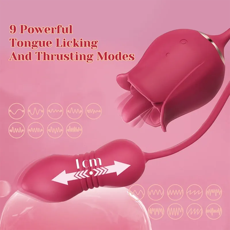 2 in 1 Rose Vibrator with Clitoral Licking Stimulator