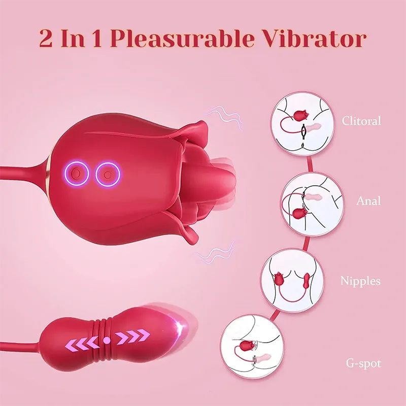 2 in 1 Rose Vibrator with Clitoral Licking Stimulator