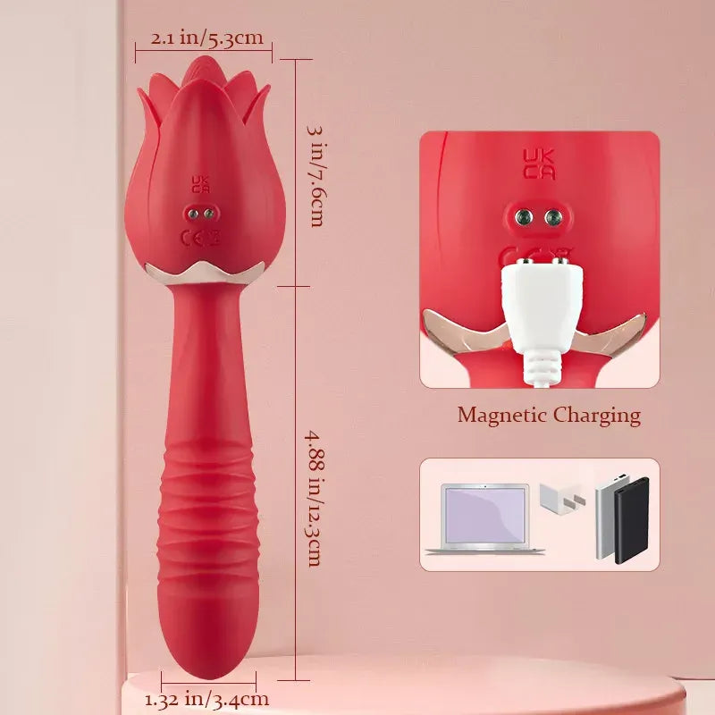 5 Thrusting & Vibrating 7 Tongue Licking Flower Vibrator Low Noise