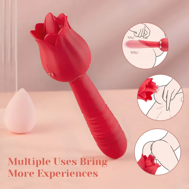 5 Thrusting & Vibrating 7 Tongue Licking Flower Vibrator Low Noise