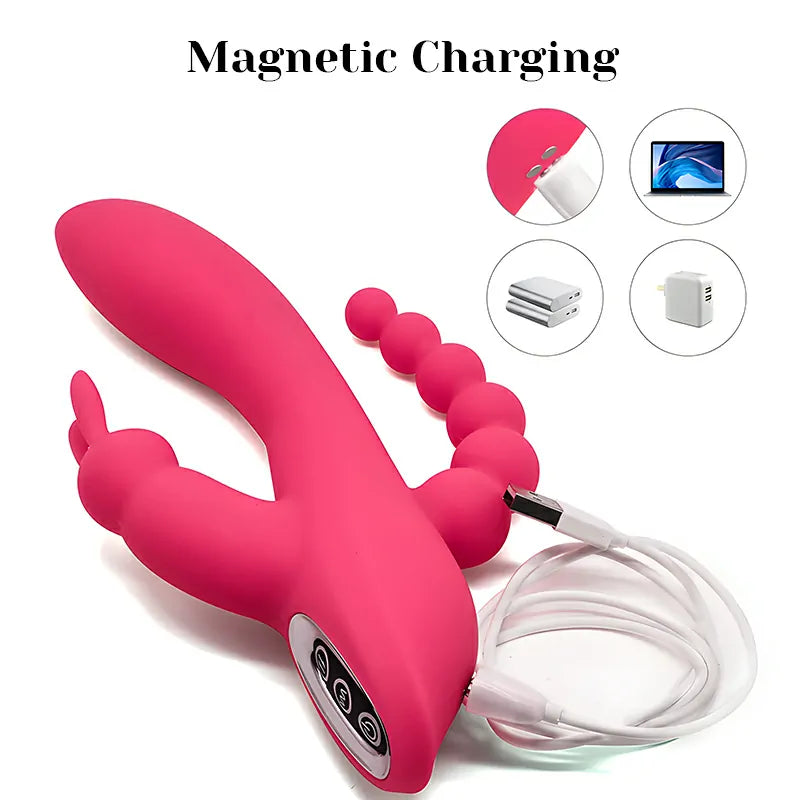 3 In 1 Rabbit Vibrator 7 Vibrating Clitorial G Spot Anal Stimulator