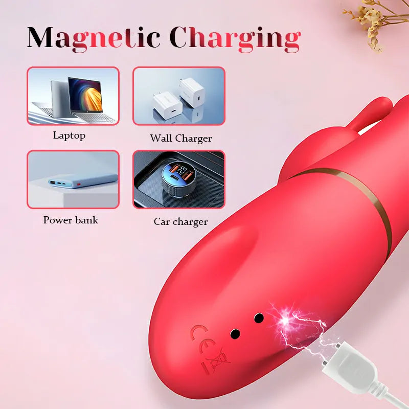 2 In 1 Rabbit Vibrator with Thrusting Vibrating Tapping Function