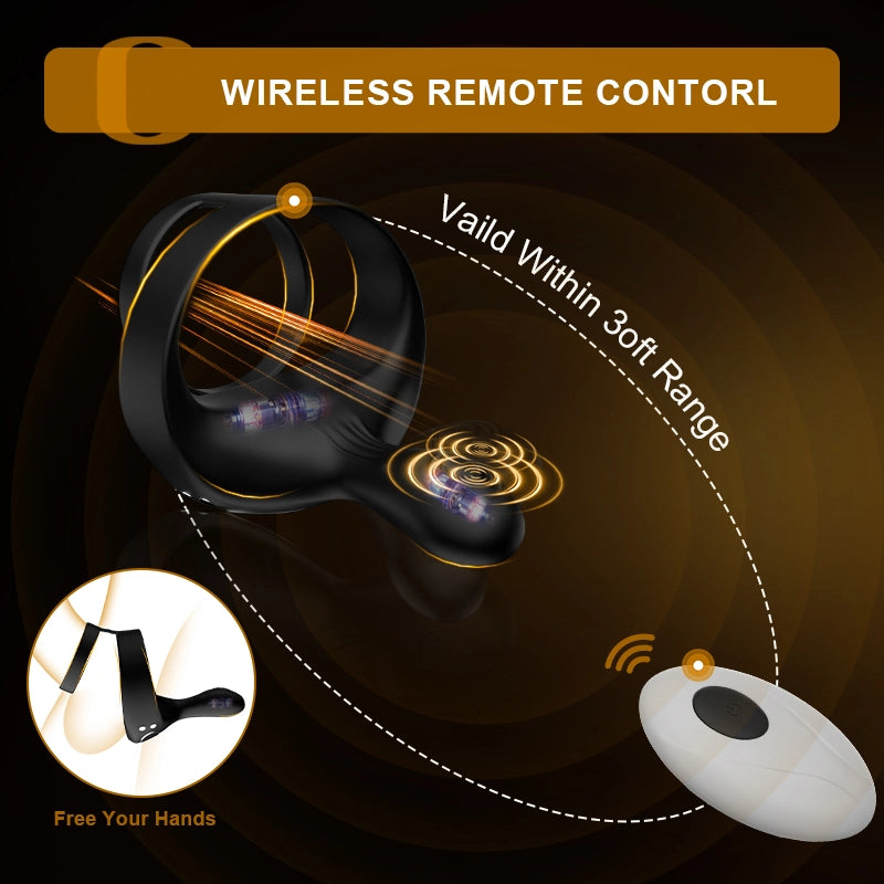 Wireless Remote Control Penis Ring With Penis, Testicles & Vaginal Vibration